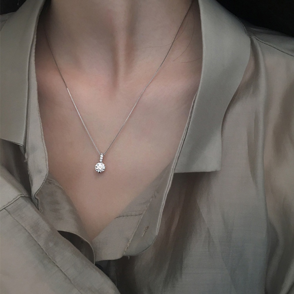 Sterling Silver Drop Bar Round Simulated Diamond Pendant Necklace - Picture 10 of 10